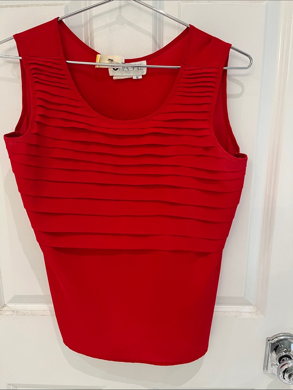 Red Pleated Front Sleeveless Tank Top